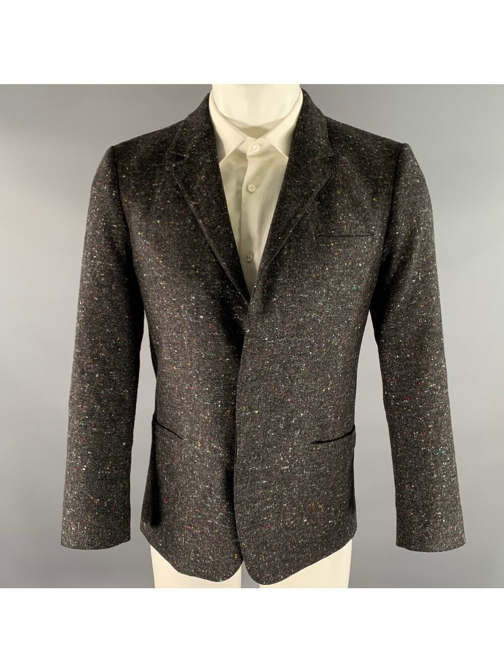 CALVIN KLEIN Size 38 Grey Speckled Wool Silk Sport Coat